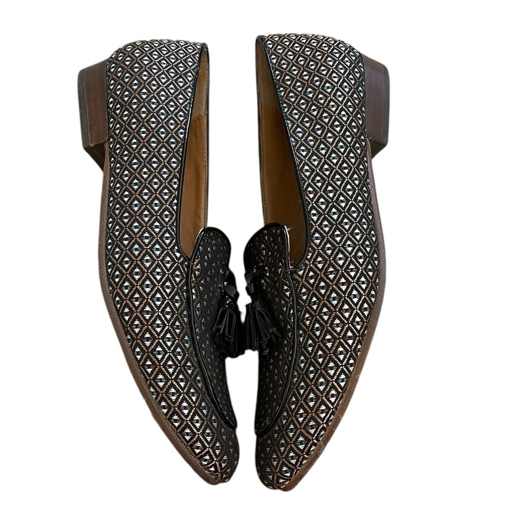 J Crew Womens Jacquard Stacked Heel Loafer Flat US 9 Tassel Geometric - Picture 3 of 8